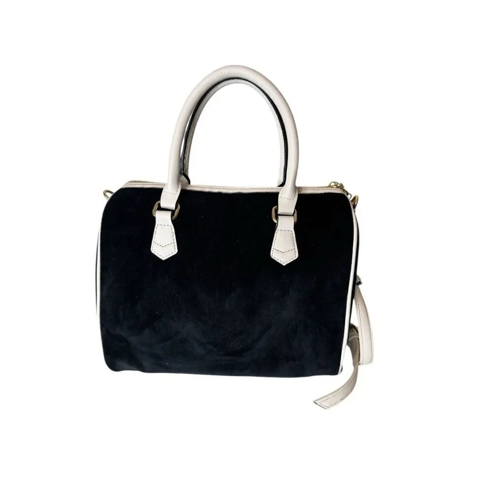 Juicy Couture Velour Heritage Satchel Purse Bag Black White Liquorice Angel Y2K